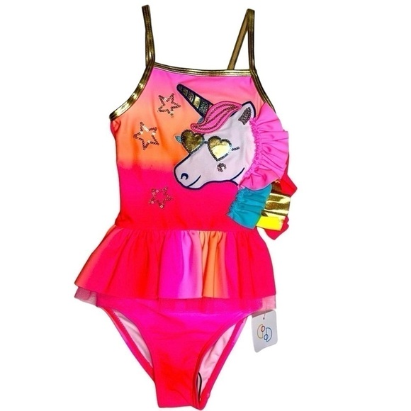 Flapdoodles Little Girls 2 Piece Swimsuit Pink Sherbert Unicorn NWT - Picture 1 of 3